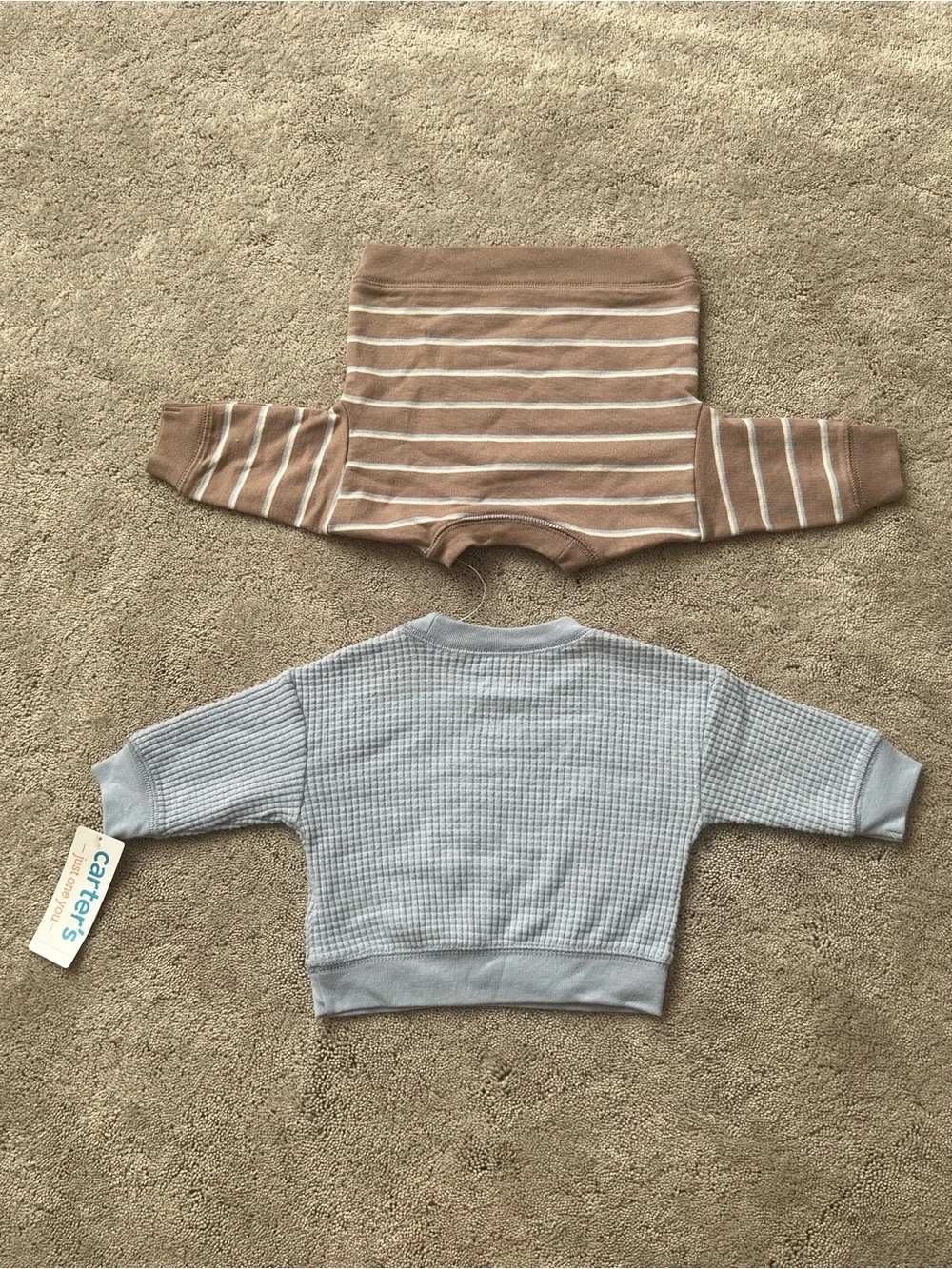 Carter's Blue Knit Pullover & Brown Striped Crewneck Set